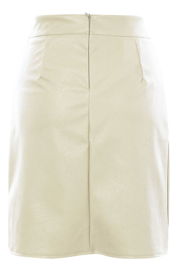 SIOBHAN FAUX LEATHER FRONT WRAP MINI SKIRT-STONE